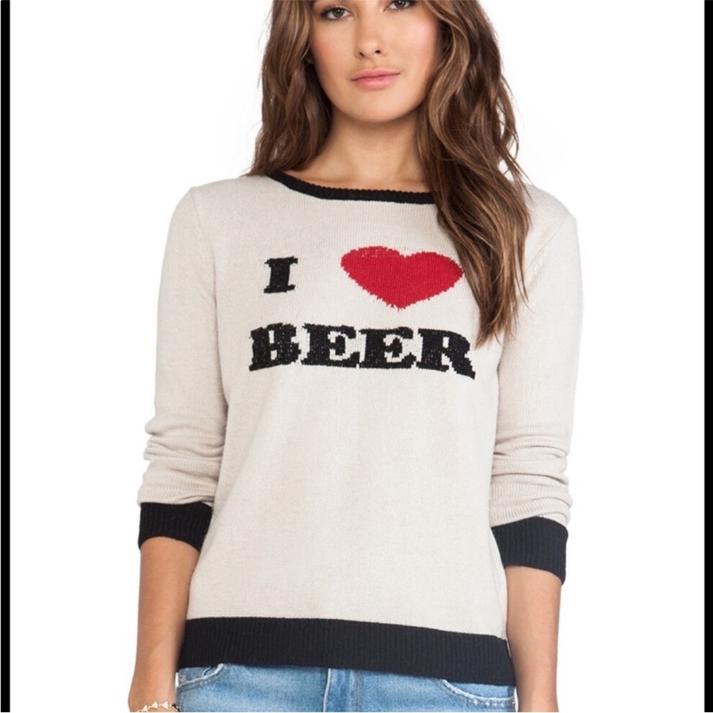 For Love And Lemons Beige and Black Sweater with Red Heart